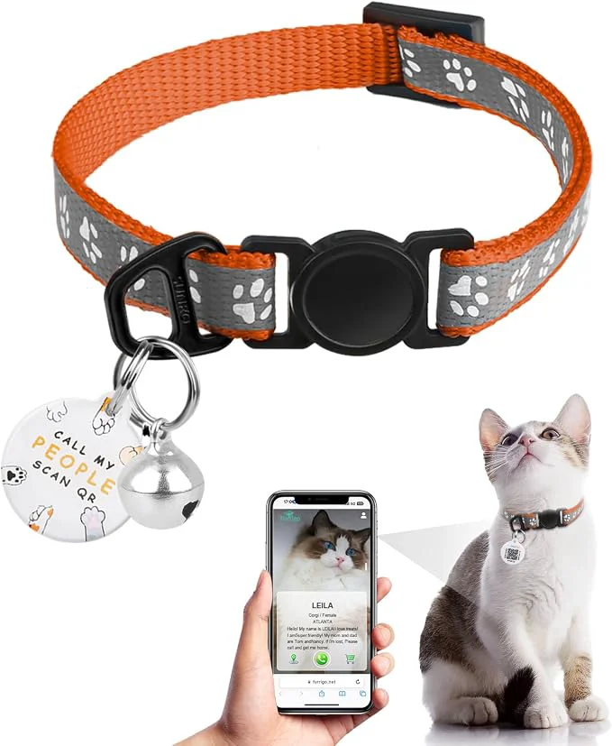 Elegant Cat Collar Breakaway with QR Code Name Tag Reflective Kitten Collars with Bell Breathable