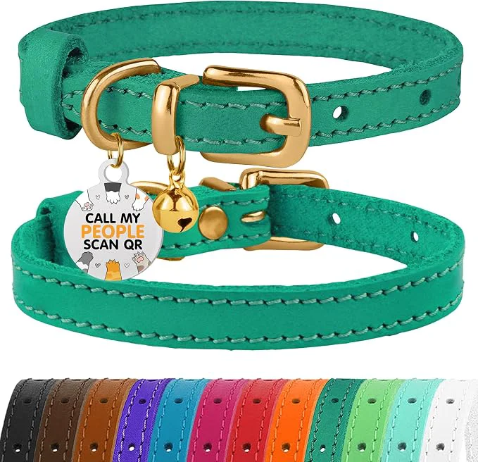 Secure BRONZEDOG Leather Cat Collar Reusable