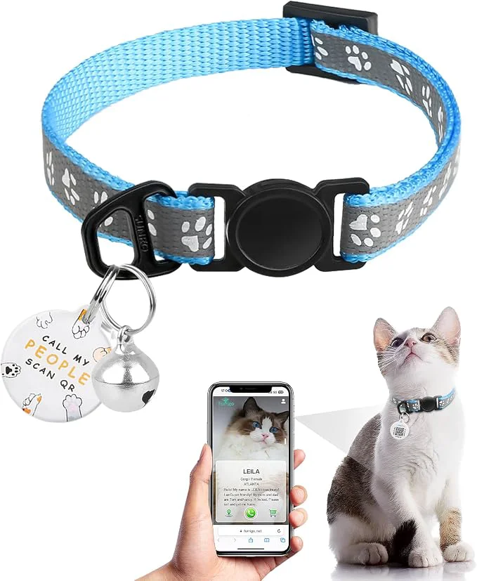 Advanced Cat Collar Breakaway with QR Code Name Tag Reflective Kitten Collars with Bell Exceptional