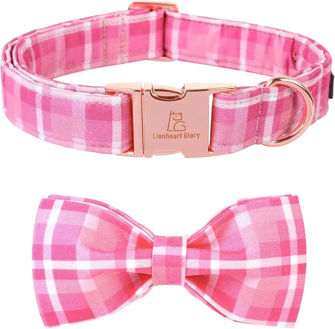 Artisan Lionheart glory Pink Plaid Dog Collar Adjustable Dog Collar Soft