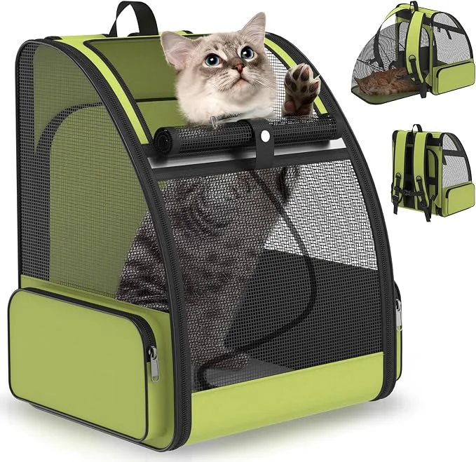 Eco-Friendly Cat Backpack Carrier for Travel Hiking Expandable Foldable Breathable Mesh Refined