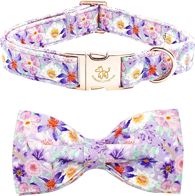 Unique Elegant little tail Dog Collar Rose Print Pet Collar Summer Dog Collar Durable Safe