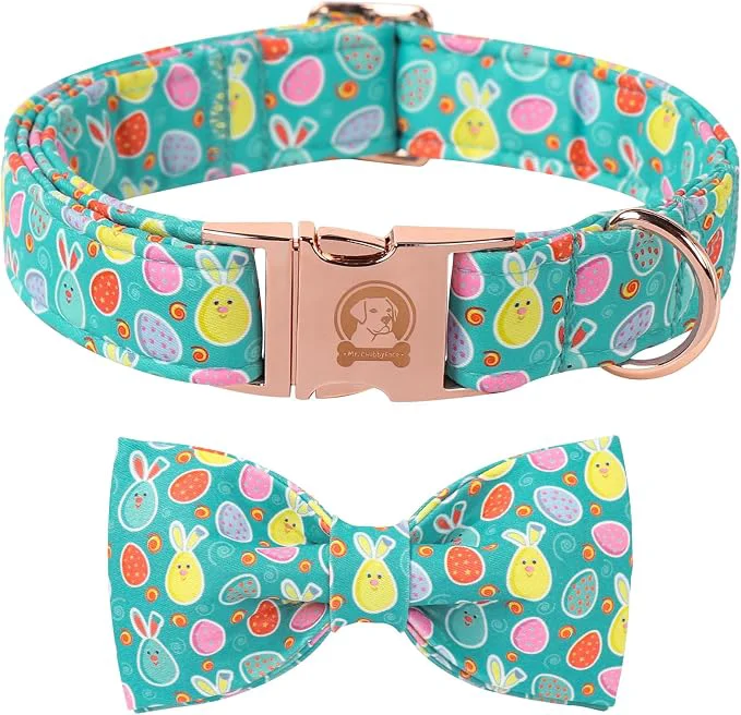 Consistent Easter Dog Collar with Bowtie Eater Bunny Eggs Dog Collars Soft Durable Proven