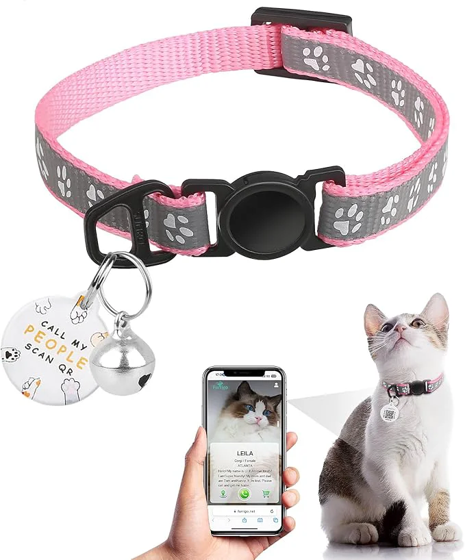 Environmentally Friendly Cat Collar Breakaway with QR Code Name Tag Reflective Kitten Collars with Bell Fast