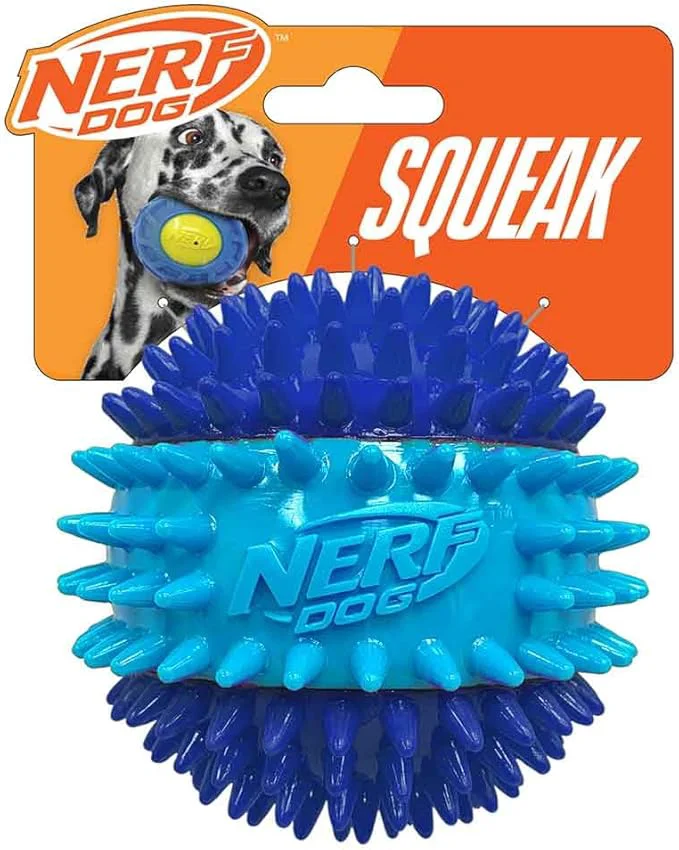World-Class Nerf Dog 3.7in TPR 3-Part Spike Squeak Ball Dog Toy Modern