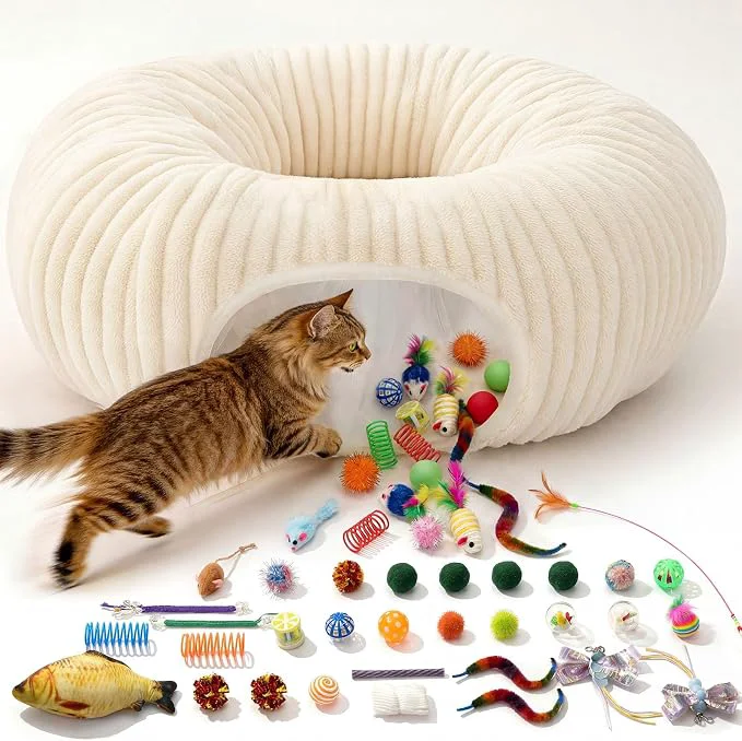 User-Friendly Cat Tunnel Bed with 40 Pcs Interactive Cat Toys Cat Tube with Kitten Toys Next-Generation