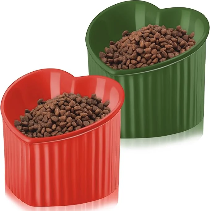 Safe Mumufy 2 Pcs Ceramic d Cat Bowls Tilted d Raised Pet Bowls Anti Vomit Cat Dish for Indoor Stress Water Dish Feeder for Puppies Heart Shaped Red Green About ThisOverview User-Friendly