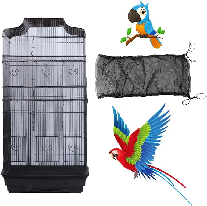 Trendy Bird Cage Seed Catcher Large Airy Gauze Seeds Bird Cage Cover Guard Adjustable Reusable