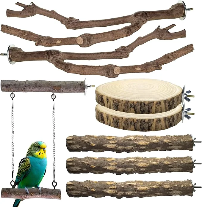 Superior 8pcs Natural Bird Perches for Cage 5.9 Small Wood Bird Perch for Clean