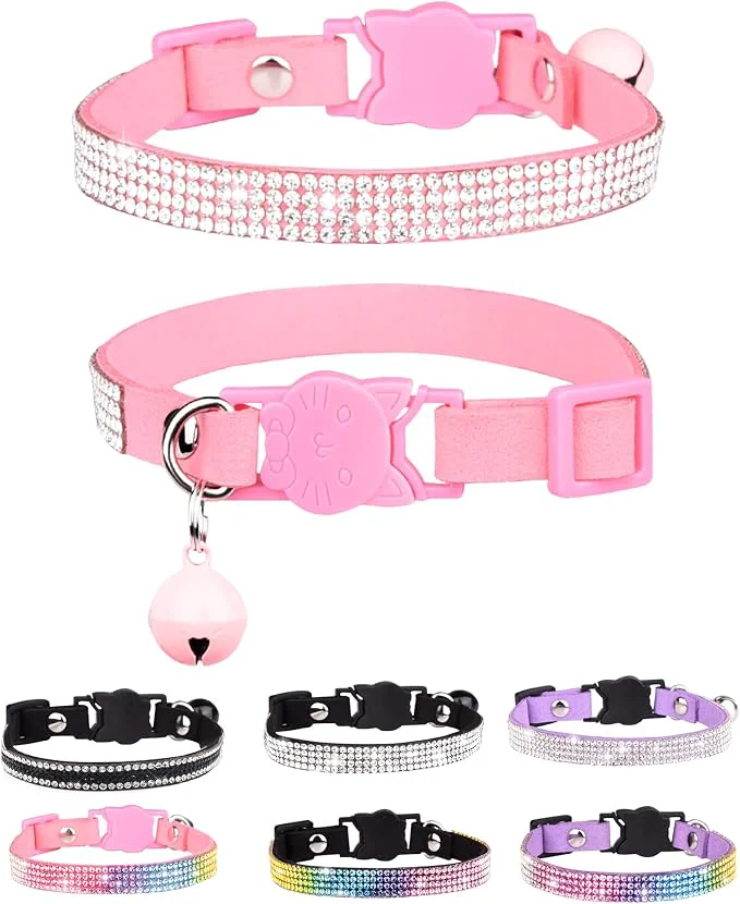 Enhanced Cat Collars for Girl Cats with Rhinestone Soft Velvet Breakaway Cat Collars High-End
