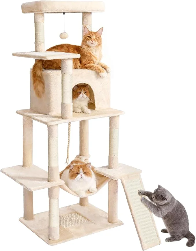 Contemporary Cat Tree Tower 63in Multi-Level Cat Tower World-Class