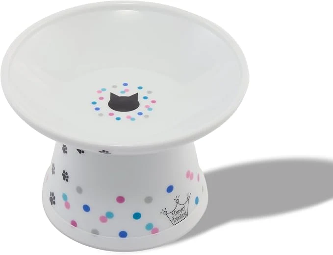Clean Necoichi Raised Cat Food Bowl Ceramic d Cat Bowl for Whisker Neck Fatigue Dishwasher Microwave Safe Non-Slip Anti Vomiting Ergonomic Design Colorful Dots Extra Wide 2-Cups Capacity About ThisOverview First-Class