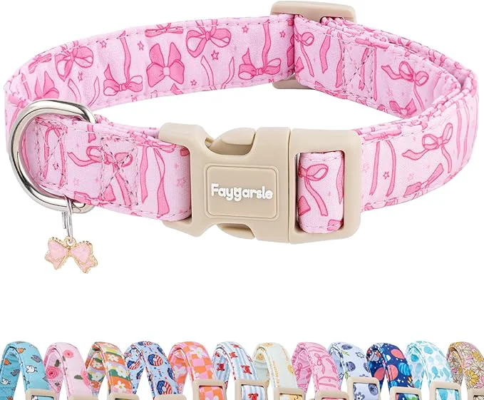 Artisan Faygarsle Cute Pink Bow Pattern Dog Collar Original Design