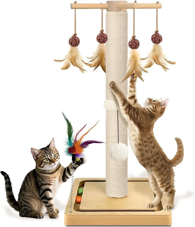 Detailed Cat Scratching Post Sisal Scratcher Tree Tower for Indoor Cats Adults with Hanging and Ball Track 2 Mounting Methods Interactive Furniture Toys for Kitten 25 InchesAbout ThisOverview First-Class