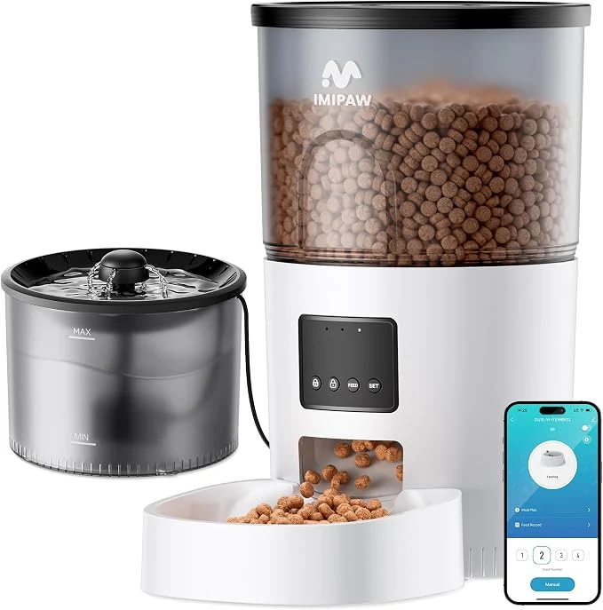 Responsible IMIPAW 5G WiFi Automatic Cat Feeder and Water Dispenser Timed Dry Food Casual