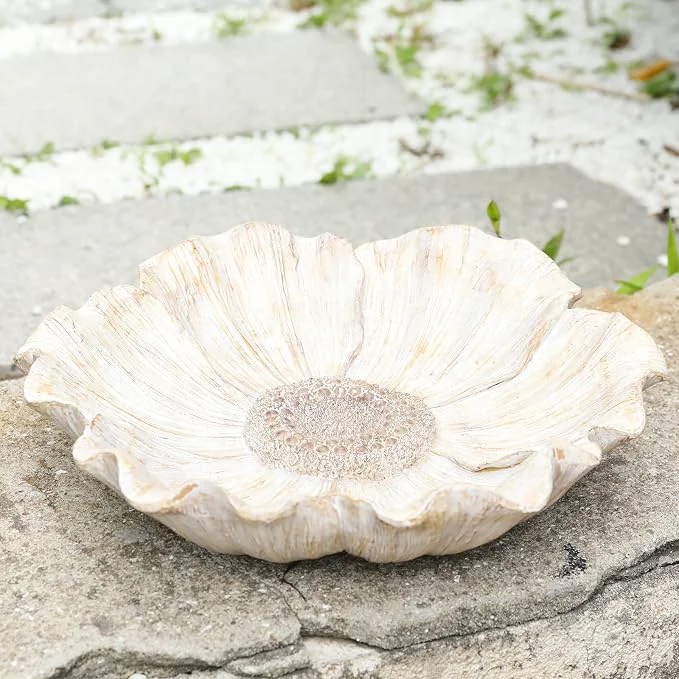 Smooth MUMTOP Bird Baths for Outdoors Antique Outdoor Garden Bird Bath Resin Flower Minimalist