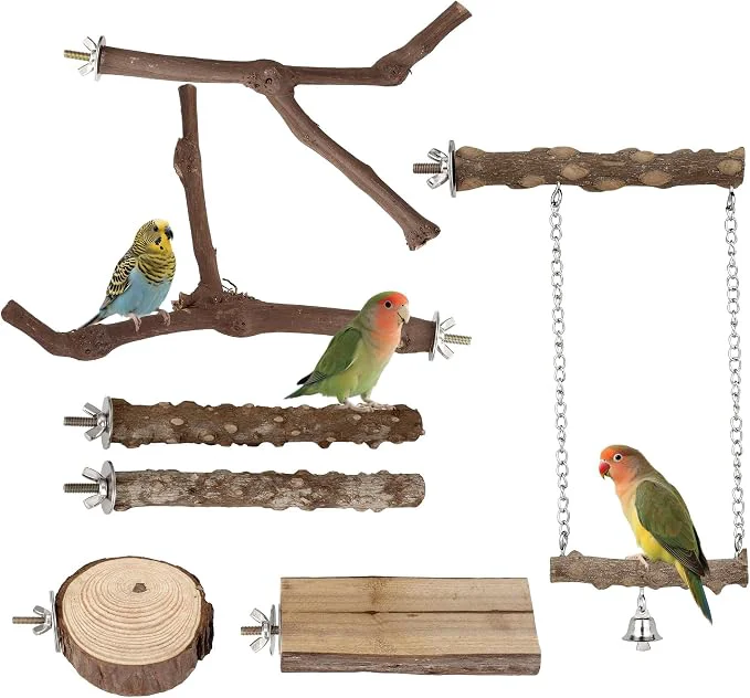 Exclusive 7PCS Bird Perches Natural Wood Parrot Perch Stand Bird Perch Chewing Stick Responsible