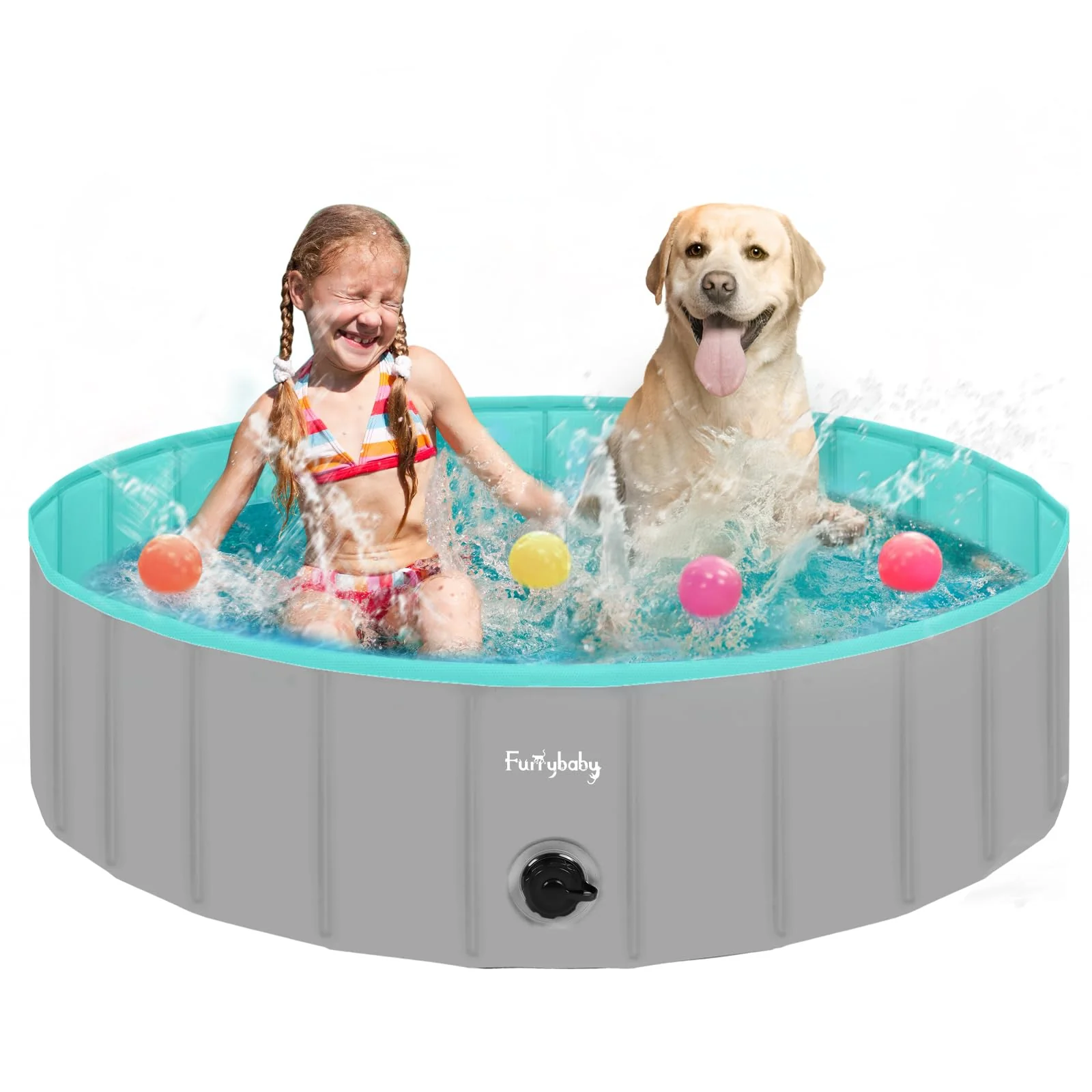Consistent Furrybaby 47-Inch Foldable Dog Pool – Hard Plastic for Large Dogs Indoor Outdoor Relaxed