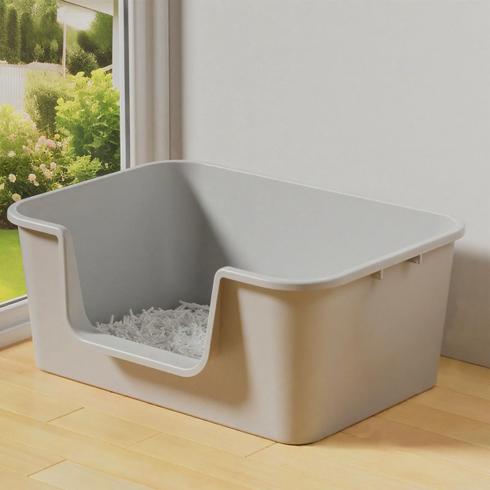 Soft LoopTime Large Cat Litter Box Low Entry High Sides Open Top Grey Functional