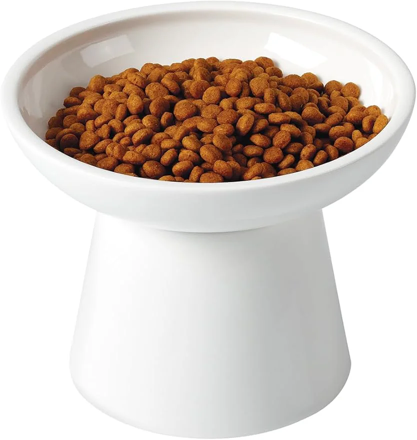 Expertly Made LoeJan d Food and Water Bowls Set Extra Wide and Raised Ceramic Feeder Anti-Vomit Whisker- Pressure Cat Feeding Bowl for Kittens Adult Cats Small Dogs White Food Bowl About ThisOverview Trusted