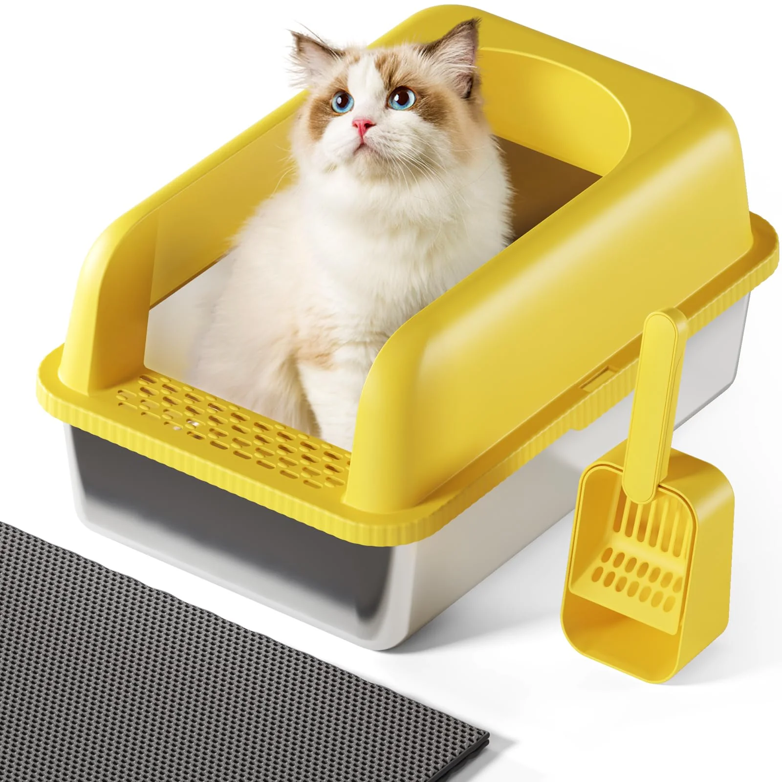 Solid FYLICA Stainless Steel Cat Litter Box with Lid — Leak-Proof Easy-Clean 24 x 16 x 11.8 Includes Mat Scoop Selected