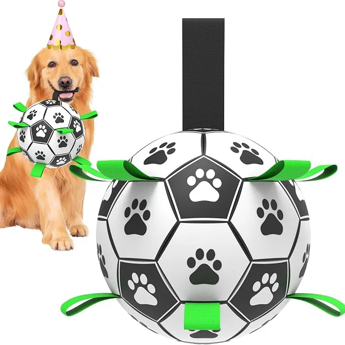 Traditional Dog Soccer Ball Toys with Straps Puppy Birthday Gifts Dogs Tug Toy Water Toy First-Class