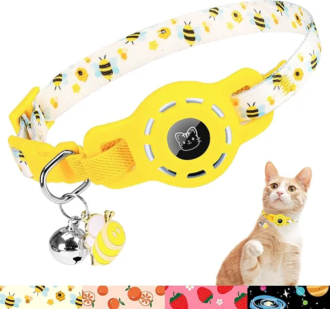 Unique BINGPET AirTag Cat Collar with Bells Upgraded Safety Elastic Cat Collar with Trusted