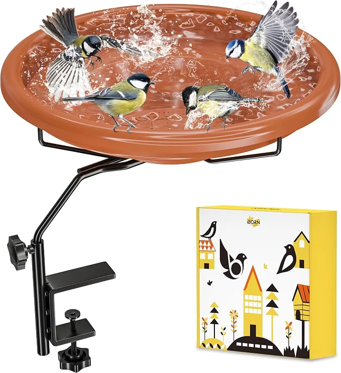 Smooth iBorn Bird Bath for Outside Deck Mounted Bird Bath 12in，Birds Baths for Advanced