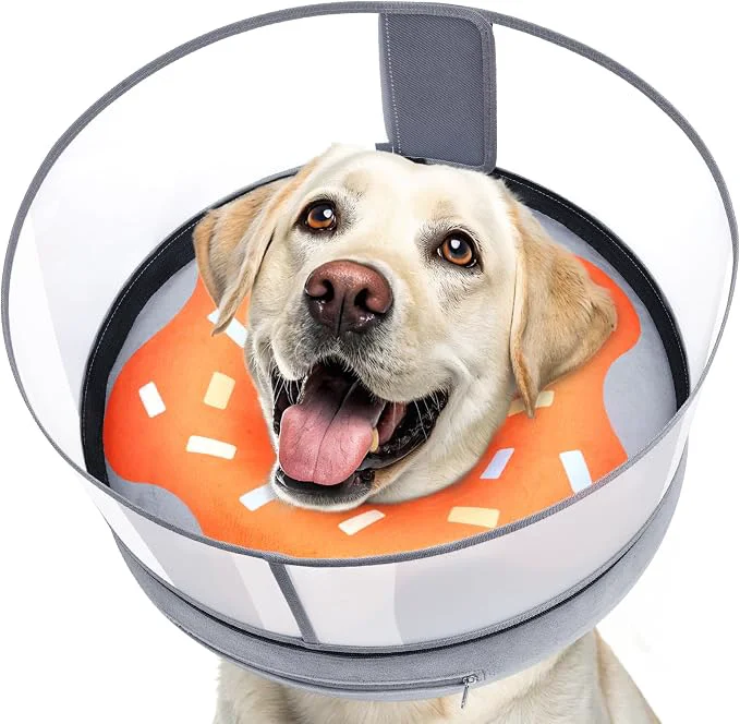 High-Grade Inflatable Dog Cone with Transparent Shield Protective Dog Donut Collar After Clean