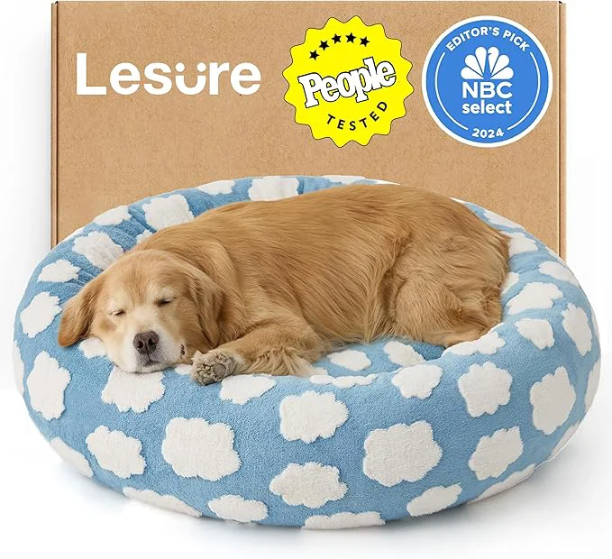 Superior LE SURE Shown on TV Donut Dog Beds Extra Large Sized Dog - Round Pet Beds for Calming Puppy with Washable Cover Orthopedic Modern Beds with Jacquard Shaggy Plush Anti Slip Bottom 42 Inch，BlueAbout ThisOverview Pure