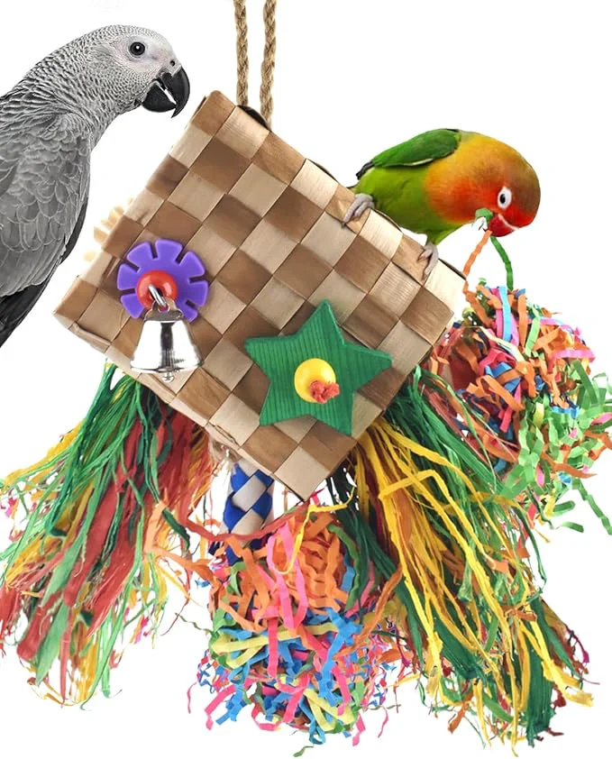 Quality Bissap Bird Chew Toys Parrot Foraging Shredder Natural Palm Frond Hanging Cage User-Friendly