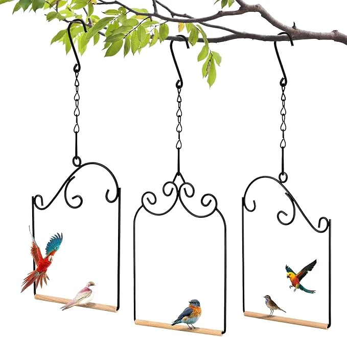 Elite 3 Pcs Hummingbird Swings and Perches Wild Bird Swing Metal Frame Expertly Made