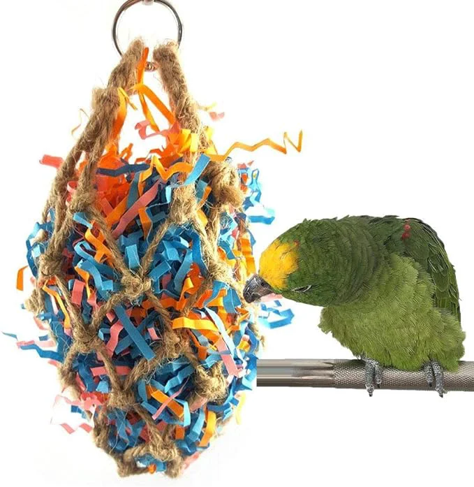 Fashionable Wontee Bird Jute Paper Strips Parrot Mesh Bag Hanging Chewing Toy Versatile