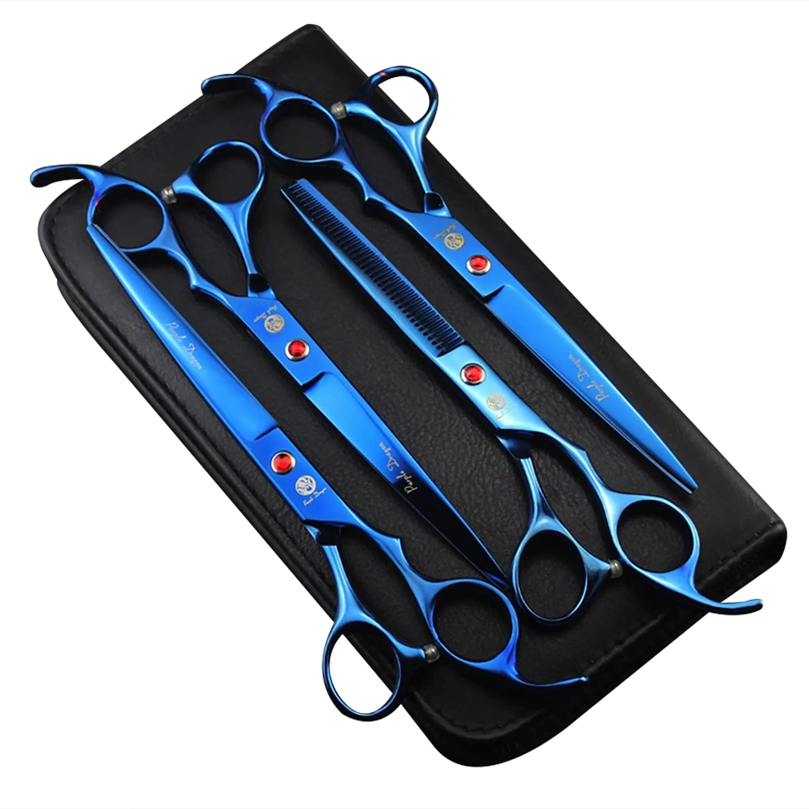 Powerful Purple Dragon Professional 7.0-Inch Pet Grooming Scissors Kit — 4-Piece Japan 440C Flexible