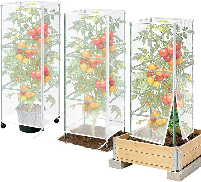 Smooth 3Pack Garden Netting Cover for Square Tomato Cage Detailed