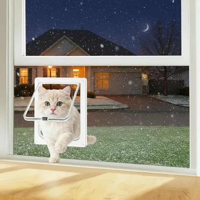 Traditional Cat Door for Window 4 Locking Modes for Safety Cat Window Door Fits 14 -28 High-Grade