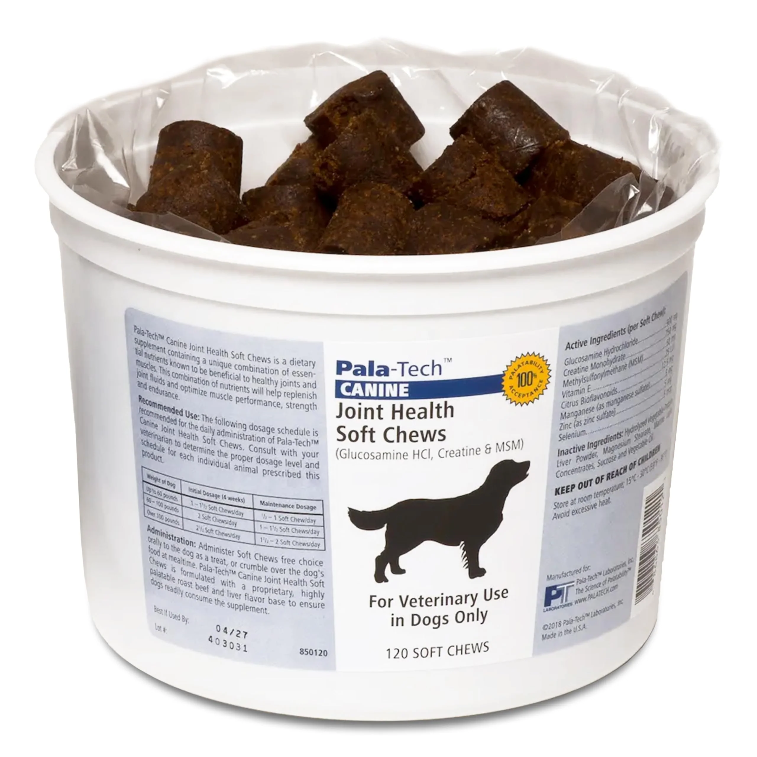 Superior Pala Tech Canine Joint Soft Chews 120 ct – Glucosamine MSM Joint Support for Dogs Fast