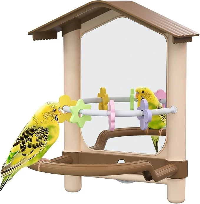 Lightweight 8.1 Inch Pet Bird Mirror with Perch Stand and Parakeet Chew Toys Parrot Toys Proven