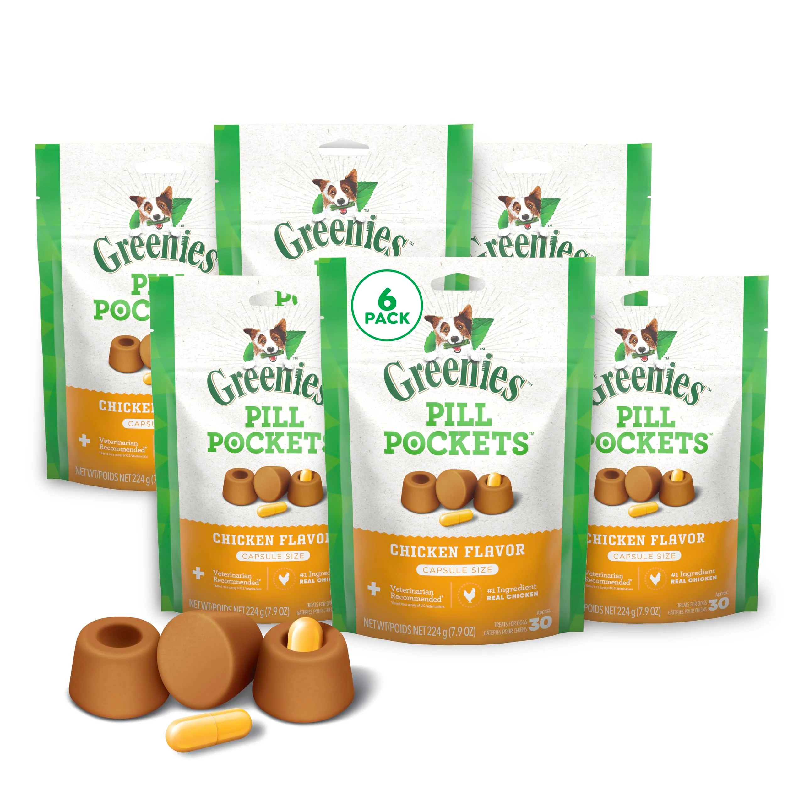 Stylish Greenies Pill Pockets for Dogs Large Size – Chicken Flavor 180 Treats 6 Pouches Crafted