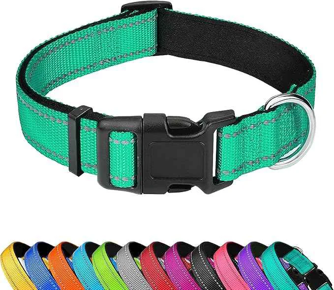 Trendy Reflective Dog Collar Adjustable Soft Neoprene Padded Nylon Pet Collars Natural