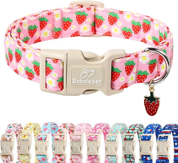 Comfortable Cute Spring Summer Dog Collar Adjustable Pink Strawberry Dog Collars Official