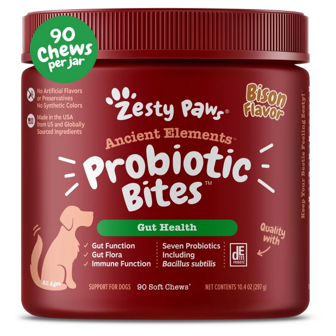 Next-Generation Zesty Paws Probiotics for Dogs - Digestive Health Immune Support DE111 3B CFU 90 Soft Chews Elite