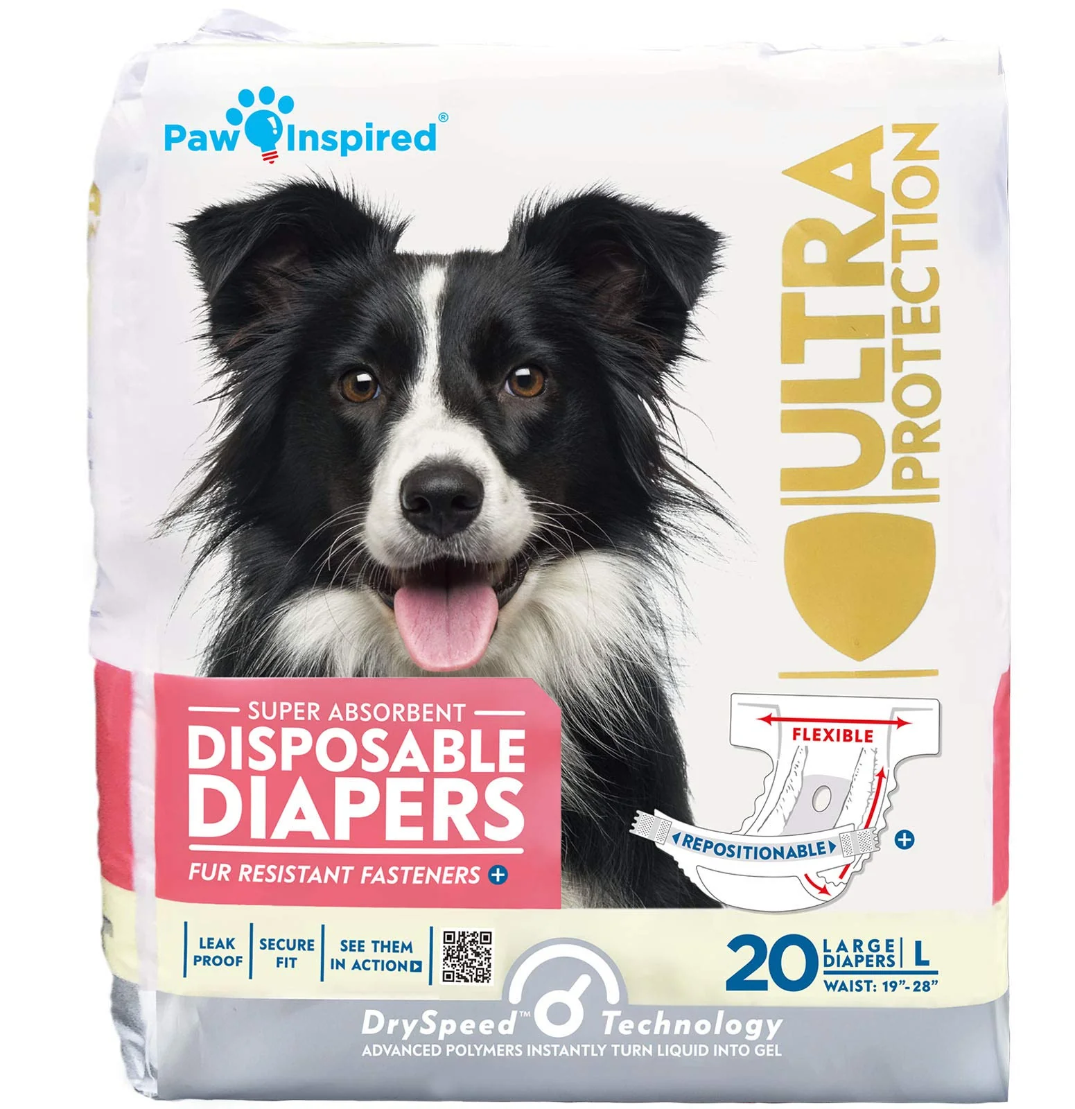 Contemporary Paw Inspired 20ct Disposable Dog Diapers – Ultra Protection for Female Dogs Large Breathable