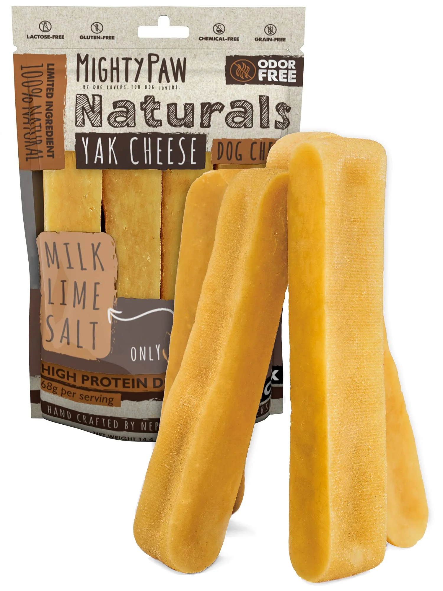 Convenient Mighty Paw Yak Cheese Dog Chews – All-Natural Long-Lasting Hard Chew for Aggressive Chewers 4 Pack Durable