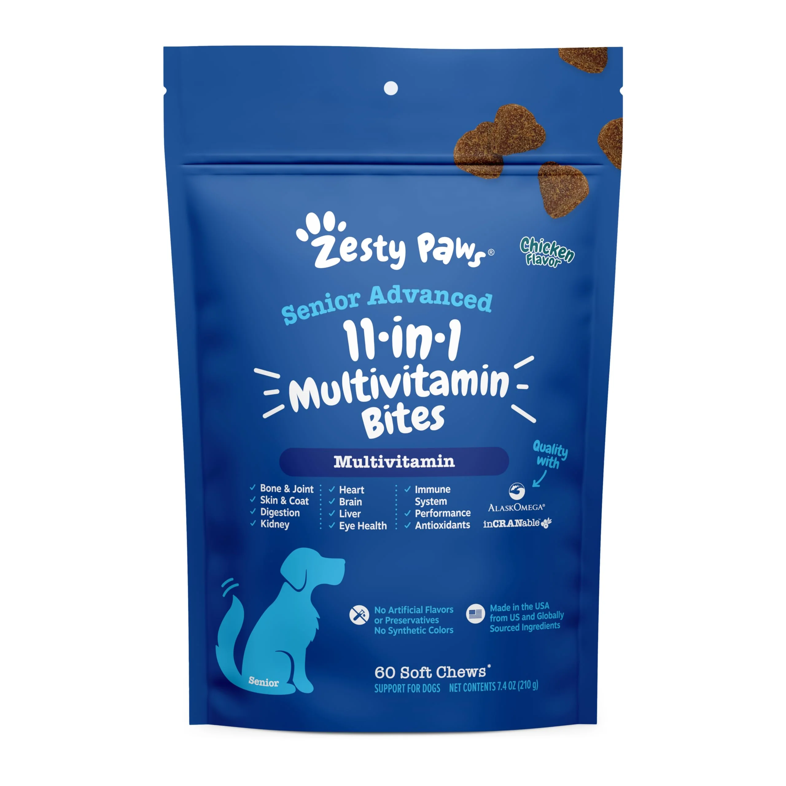 Excellent Zesty Paws Senior Dog Multivitamin Treats – Grain with Glucosamine Probiotics 60ct Verified