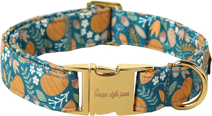 Versatile Unique style paws Dog Collar Green Pumpkin Flower Metal Buckle Durable Puppy Enhanced