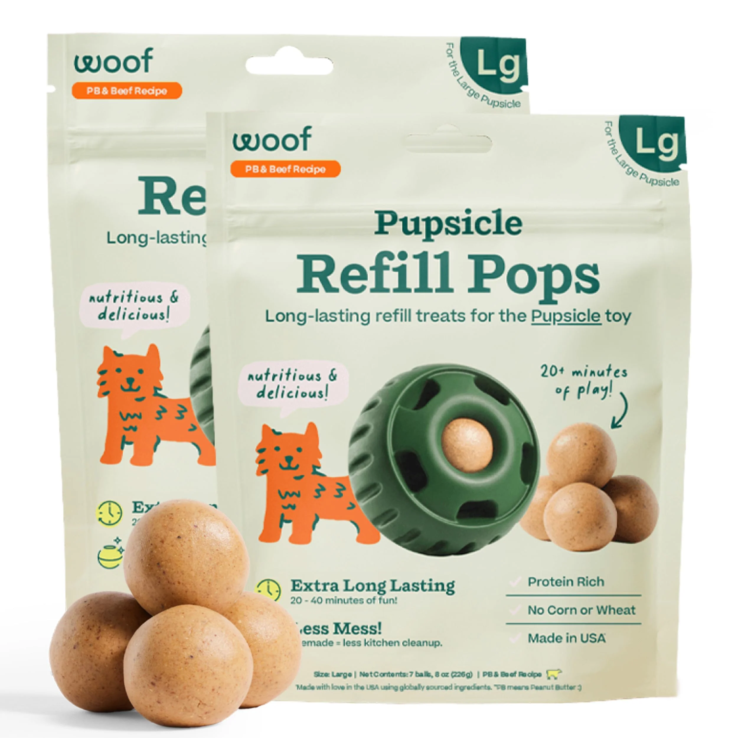 Dependable WOOF Pupsicle Refill Pops — Long-Lasting Low-Mess Dog Treats 2 Pack 7 Count Sophisticated