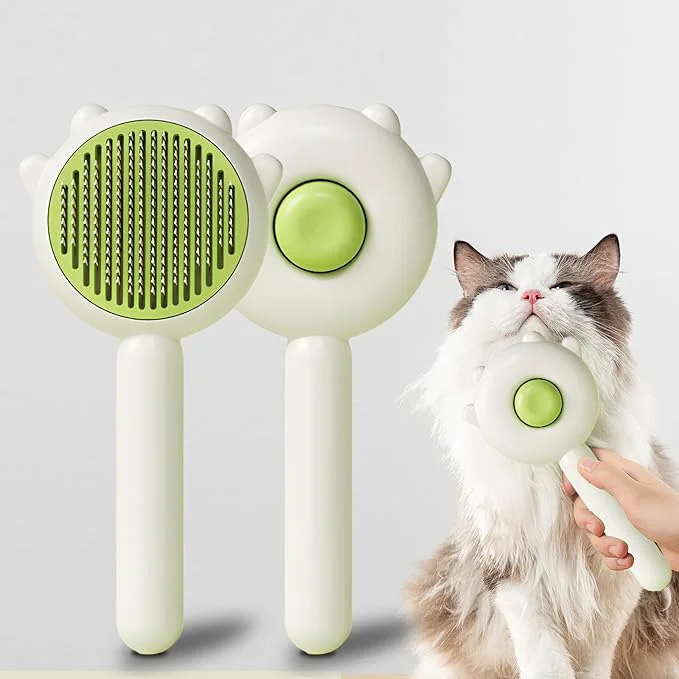 Elite Pet Grooming Brush for Cats and Dogs Self-Cleaning Sliker Brush for Removes Loose Undercoat Mats and Tangled Hair Shedding Brush for Short or Long Haired Cats Dogs White-B Enhanced