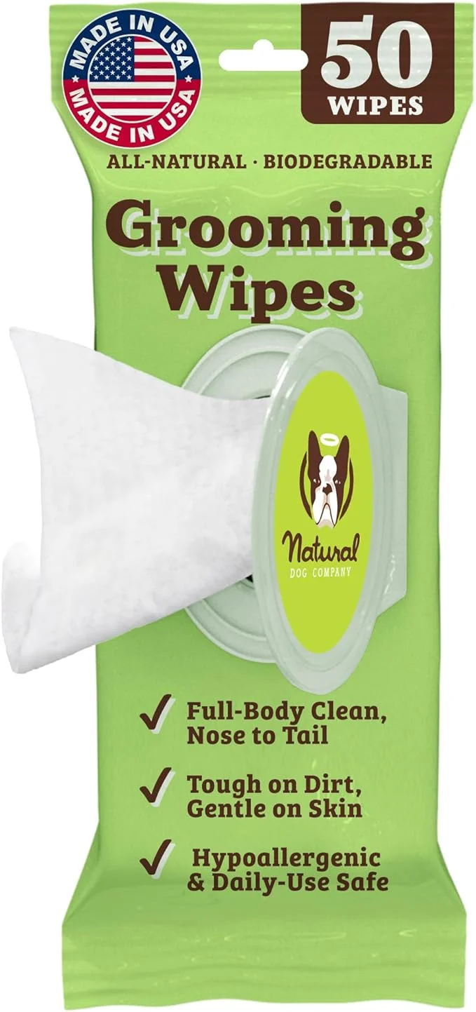 Selected Natural Dog Company XL Grooming Wipes for Dogs – Hypoallergenic Biodegradable Fragrance – Aloe Vera Witch Hazel – 7×8 Wipes for Paws Face Ears Butt – Sensitive Skin Pet Wipes - 50 CountAbout ThisOverview Clean