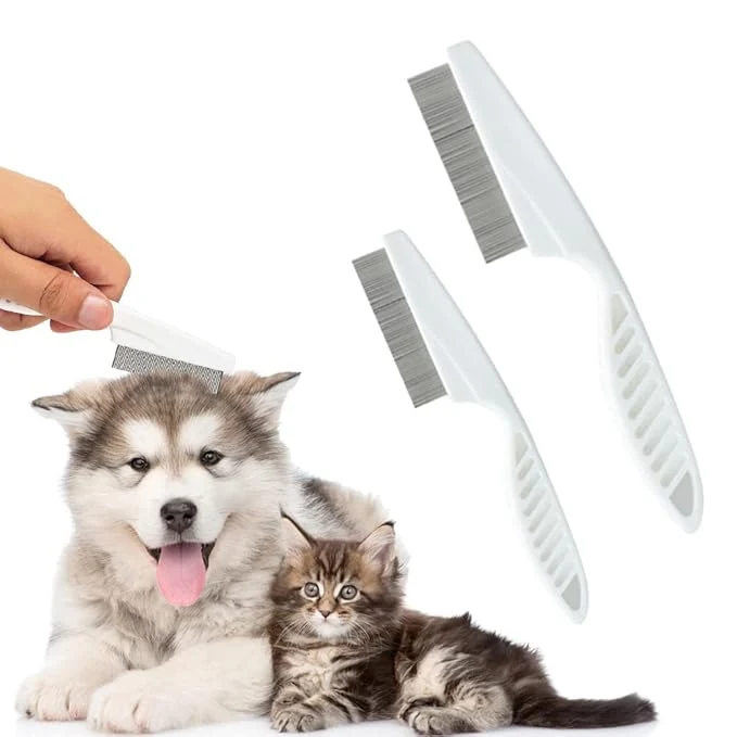 Smooth 2 Pack Multifunctional Pet Comb Upgrade Pet Grooming Brush Fine Tear Stain Removal Fine-Tooth Stainless Massage Comb Kit for Small Puppies and Dogs White Flexible